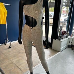 Source Unknown Gray Snakeskin One-Shoulder Jumpsuit